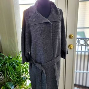 Anne Klein gray button-down tie-waist knit cardigan
